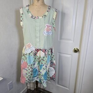 Upcycled Vintage Quilt Embroidery‎ Lace Oversized Dress OS
